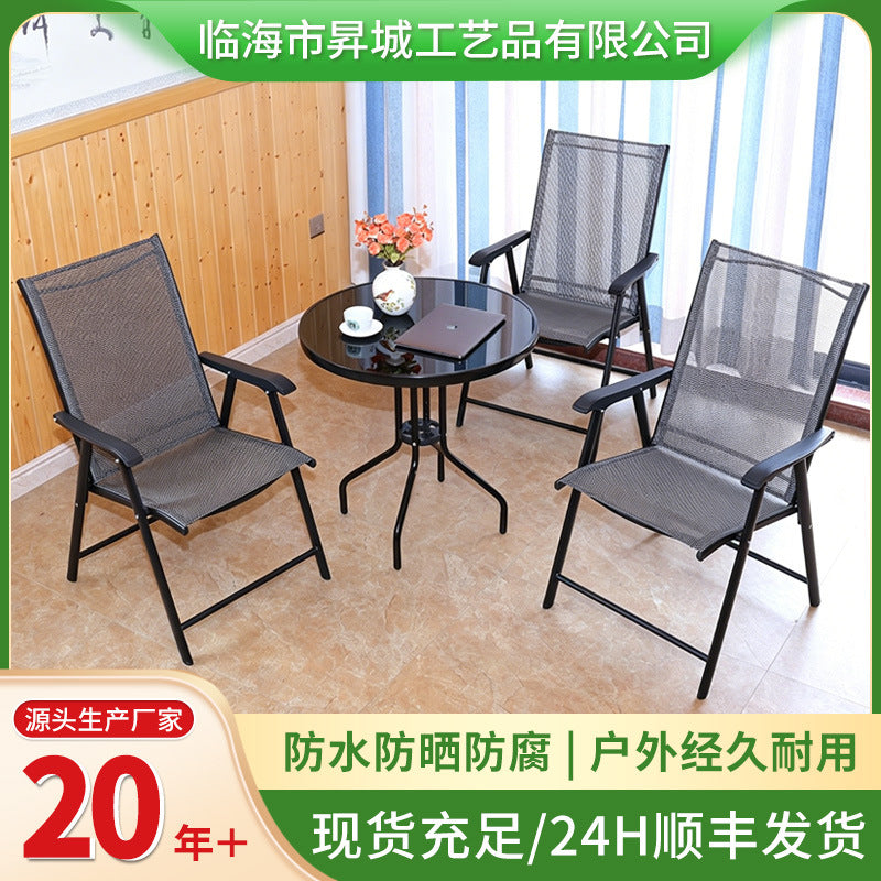 Outdoor Patio Folding Table and Chair Set with Umbrella for Garden Balcony