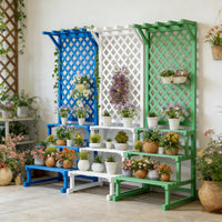 Outdoor Wood Planter Box with Trellis and Storage Shelf for Climbing Plants