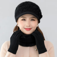Women's Winter Warm Knitted Beanie Hat and Scarf Set for Elderly