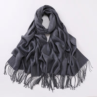 Women's Solid Color Imitation Cashmere Scarf Thick Warm Tassel Shawl