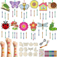 DIY Wooden Insect & Hawaiian Wind Chime Craft Kit for Kids, Spring Animal Coloring Art Set for Parties & Home Decor