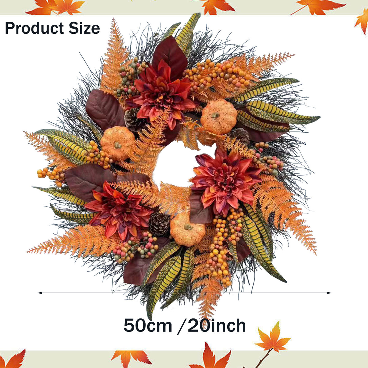 Thanksgiving Autumn Pumpkin Wreath for Front Door Wall Decor