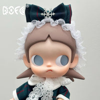 Zsiga 17cm BJD 1/8 Doll Clothes Set with Forest Green Plaid Dress and Bow Hairpin