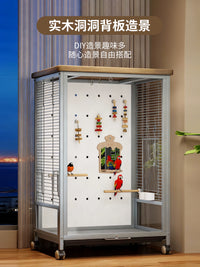 Large Splash-Proof Bird Cage with Glass Sides for Parrots, Budgies, Cockatiels, Lovebirds, and Monk Parakeets - Luxury Home Villa Design