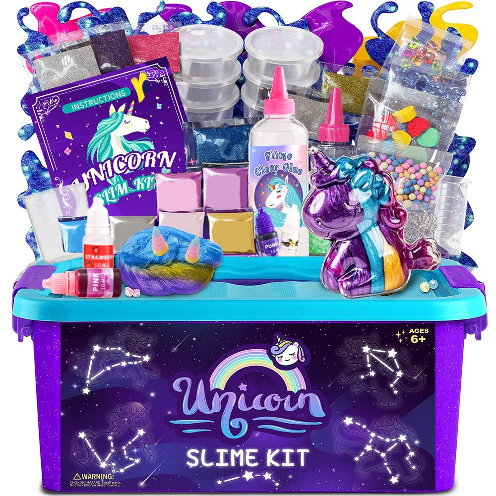 DIY Unicorn Slime Kit for Kids, Crystal Mud Bubble Slime Set, Creative Sensory Play Toy