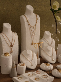Travertine Jewelry Display Stand for Necklaces, Earrings, and Rings - White Plaster Mannequin Prop