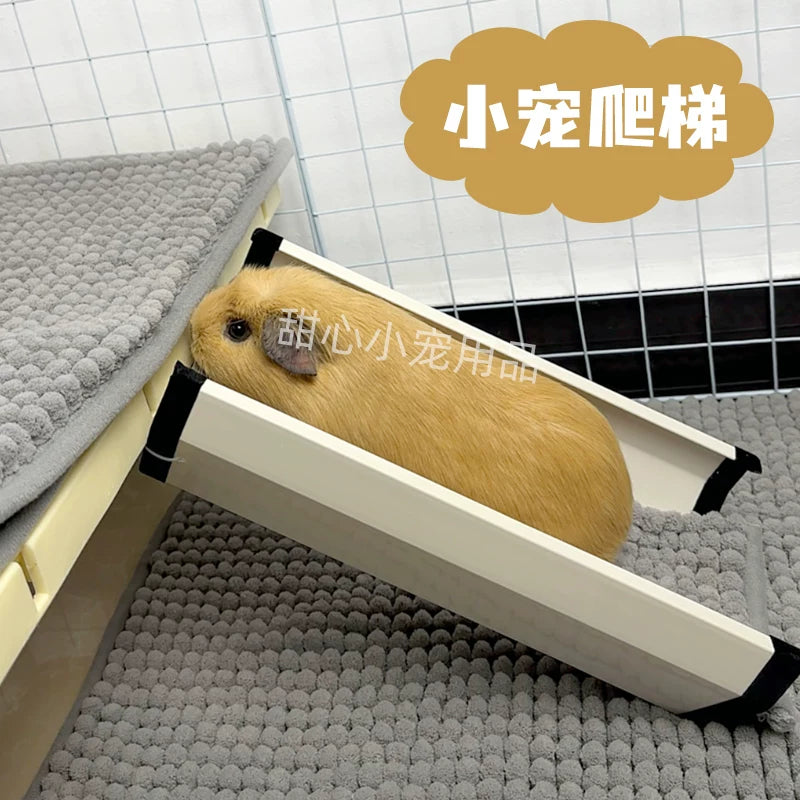 Guinea Pig Rabbit Hamster Ladder Platform Mat for Small Pets, Second Floor Running Parkour Ladder Fence