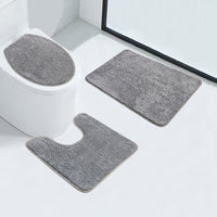 Faux Cashmere Absorbent Non-Slip Bathroom Mat Set - Solid Color Plush Toilet Rugs for Home
