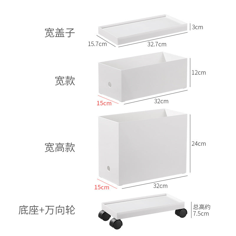 Desktop Rectangular Storage Box with Lid and Wheels for Kitchen Cabinet and Sundries Organization