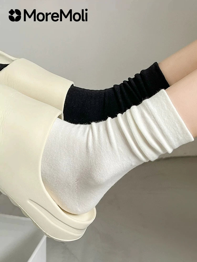 Women's Thin Mid-Calf Scrunch Socks, Cotton, Seamless, for Summer and Postpartum