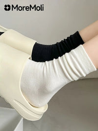 Women's Thin Mid-Calf Scrunch Socks, Cotton, Seamless, for Summer and Postpartum