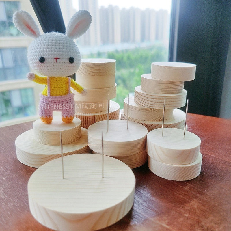 Wooden Doll Display Stand for Crocheted & Knitted Figurines, Beaded Crafts, and Yarn Dolls