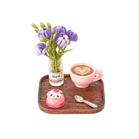 Dollhouse Miniature Cake Tray Set with Coffee Cups and Spoons, DIY Food Play Scene Decor