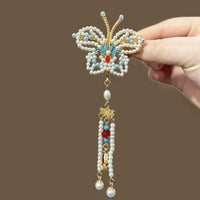 Chinese Style Cloud Pearl Hair Clip with Tassel, Elegant Hanfu Hair Accessory