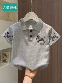 Kids' 100% Cotton Cartoon Polo T-Shirt for Boys, Short Sleeve Summer Top