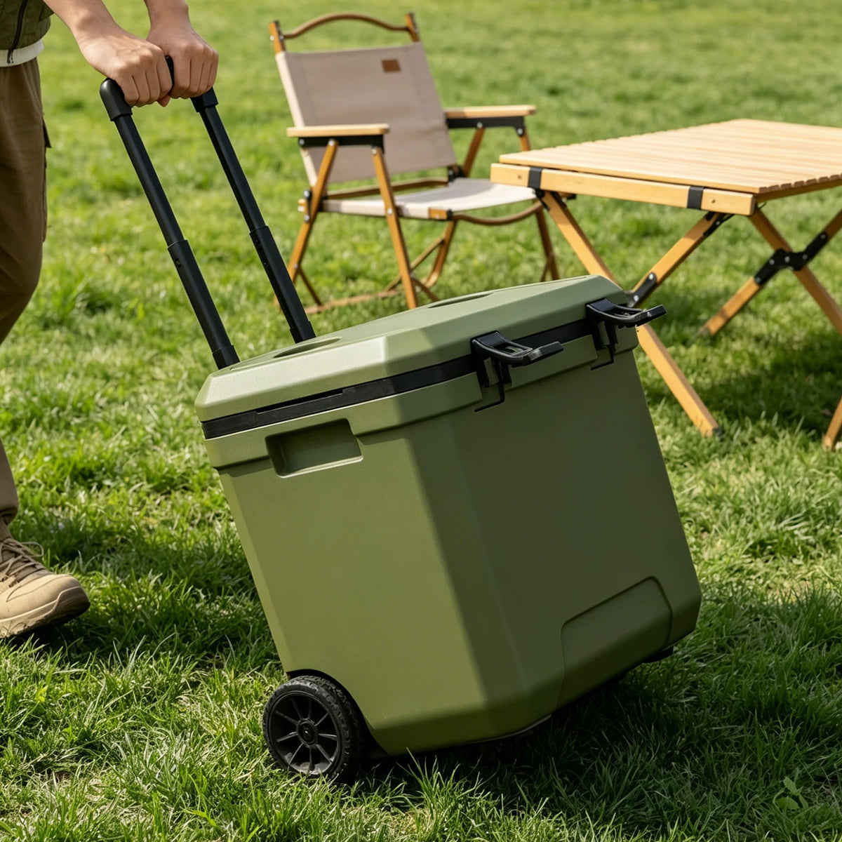 Portable Rolling Cooler with Wheels for Outdoor Camping Fishing and Food Storage