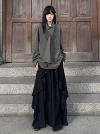FG721 Original Design Scarf Collar Shirt Spring Minimalist Gender-Neutral Japanese Retro Style