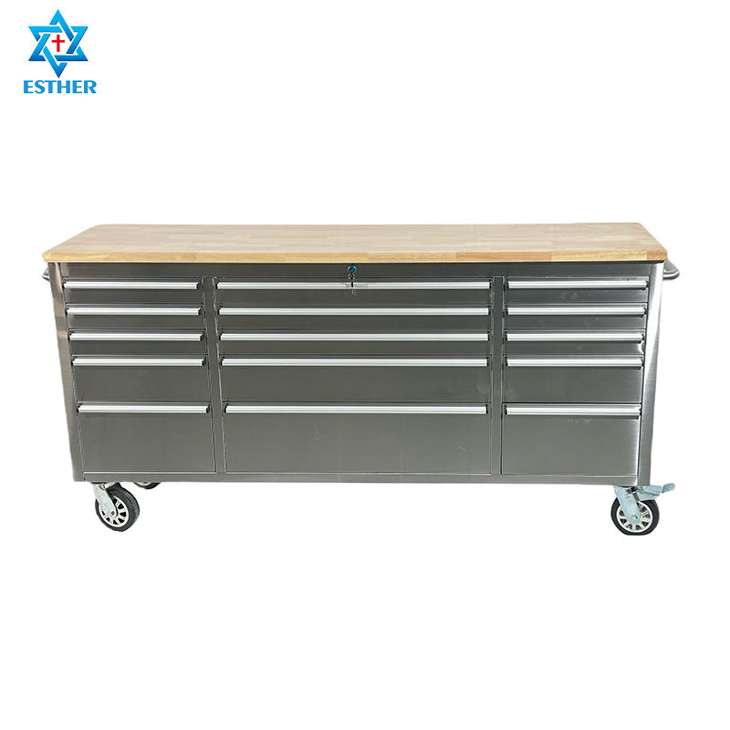 72-Inch 15-Drawer Rolling Tool Chest with Stainless Steel Worktop