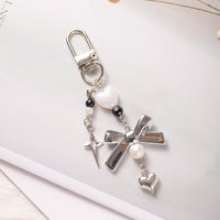 Silver Bowknot Phone Charm & Bag Pendant with Heart Keychain for Instant Camera & Kpop Photocard Decoration