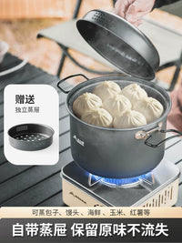 Portable Aluminum Camping Cookware Set with Steamer and Bowls for Outdoor Picnic