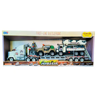 Large Military Flatbed Transporter with Sound and Light, Tank Jeep Plane Ship Trailer Toy Set