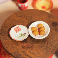 OB11 Dollhouse Miniature Ceramic Double Happiness Dish Tableware Set for Micro Landscape Photography Props BJD