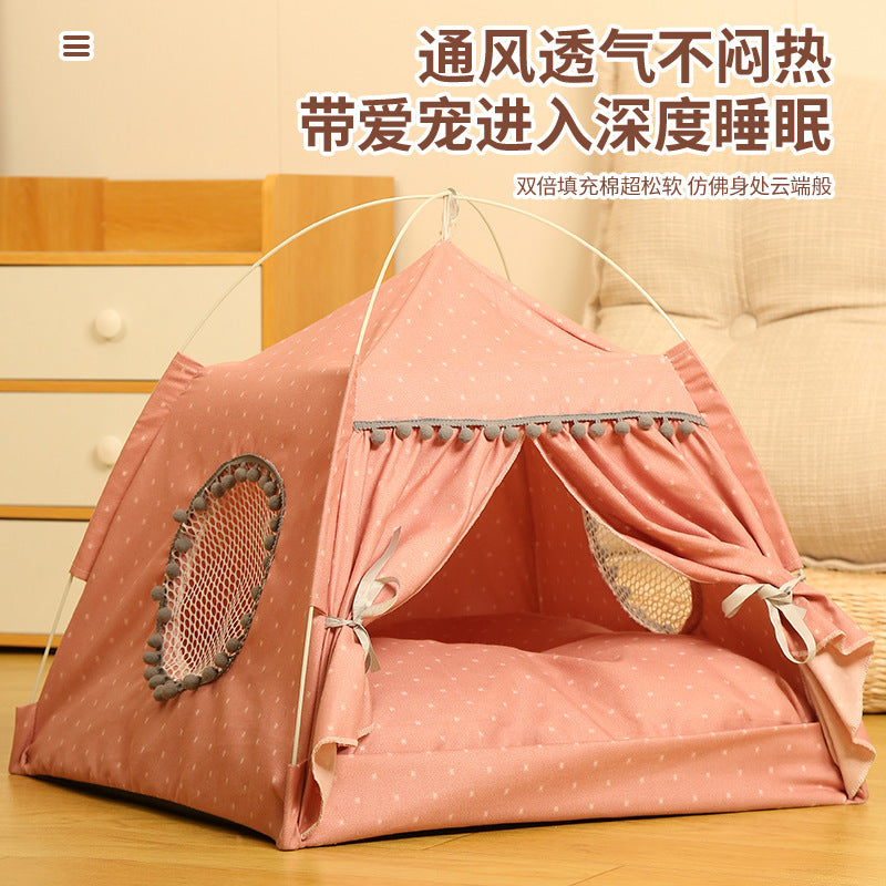 Cat Tent Bed with Cooling Mat, Enclosed Pet House for All Seasons, Washable