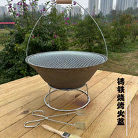 Outdoor Portable Cast Iron Fire Pit BBQ Grill for Patio and Home Use, Charcoal Barbecue Stove for Tea Boiling