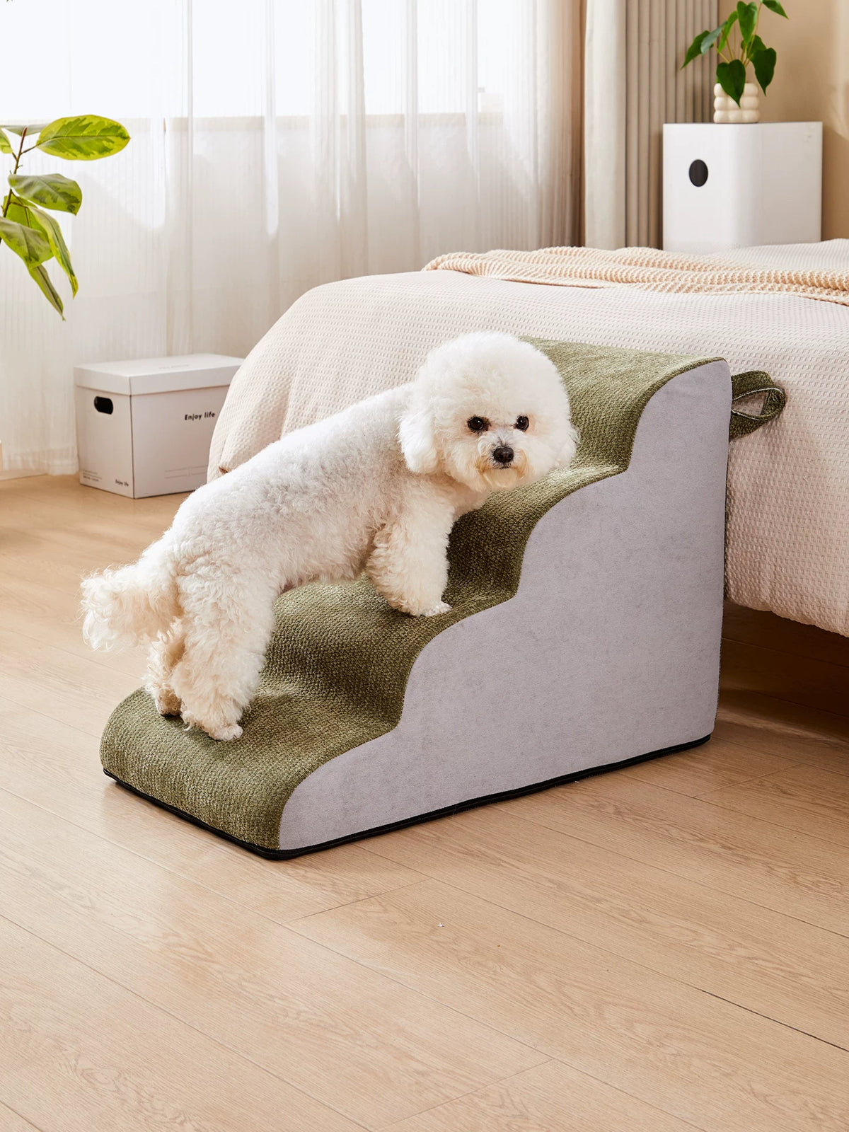 Pet Arc Stair Steps for Elderly Dogs, Washable Sponge Ladder for Small Dogs to Get On/Off Bed