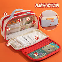 INS Vintage Large Capacity Pencil Case Multi-layer Storage Stationery Bag for Students