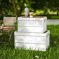 Foldable Outdoor Storage Box with Wooden Lid for Camping and Car Trunk Organization