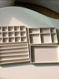 Beige Velvet Jewelry Organizer Tray for Earrings Necklaces Rings, Drawer Insert with Dividers