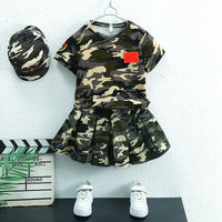 Kids Camouflage Summer Outfit Set for Boys and Girls - Short Sleeve Top, Shorts/Skirt, and Hat