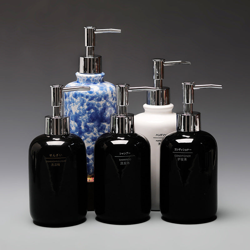 Ceramic Lotion Dispenser Bottle Set for Shampoo, Conditioner, and Body Wash - Hotel Bathroom Style