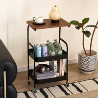 2-Tier Mobile Side Table with Wheels, Living Room Storage Cart, Bedroom Organizer Shelf