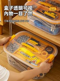 Large Capacity Plastic Storage Box with Handle and Buckle for Hardware and Sundries, Transparent Rectangular Tool Organizer