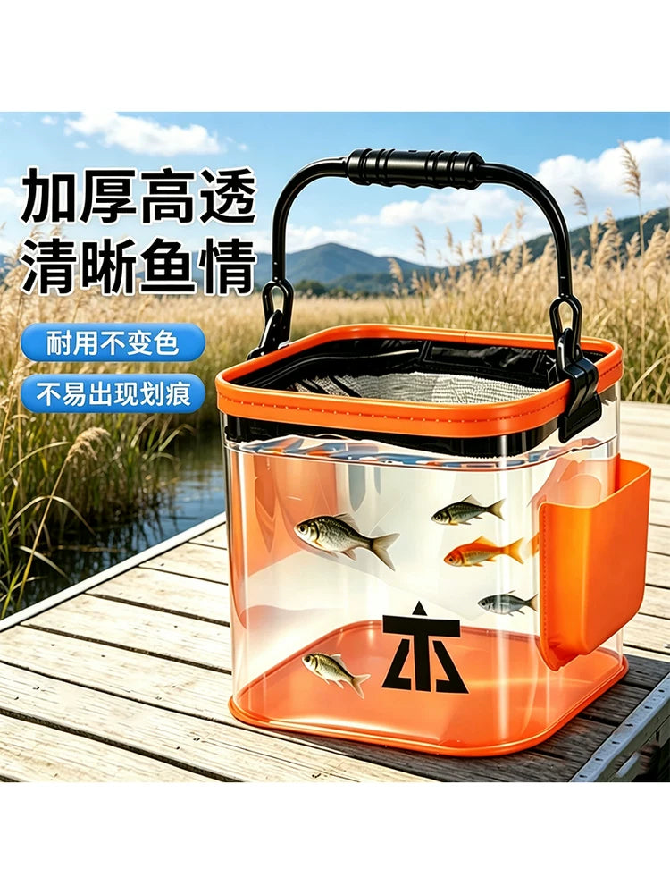 Portable Folding Transparent Square Water Bucket for Fishing and Outdoor Activities