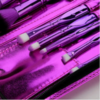 8-Piece Mini Makeup Brush Set with Electroplated Teardrop Handles and Zipper Pouch