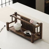 Walnut Wood Storage Shelf with Drawer for Tea Cups Coffee Mugs Kitchen Organizer Blind Box Figure Display Rack Solid Wood Shelf