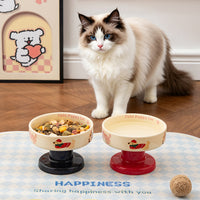 Korean Style Ceramic Elevated Pet Bowl for Cats and Small Dogs, Anti-Black Chin Design