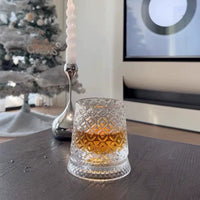Rotating Whiskey Glass with Glass Base, Wine and Beer Tumbler for Home Bar