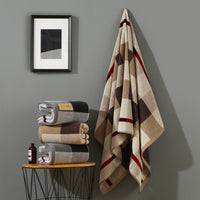 Japanese Style Plaid Cotton Bath Towel for Adults