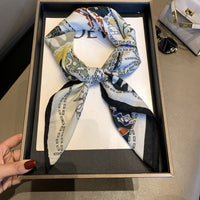 Herringbone Silk Scarf for Women, Versatile Decorative Shawl with Fashion Print