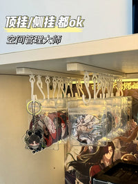Wall-Mounted Display Rack for Badges, Keychains, and Standees with S-Hooks and Storage Bags