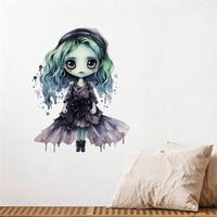 Xinuo PH-QT907 Halloween Gothic Girl Watercolor Wall Decal Self-Adhesive Removable for Bedroom