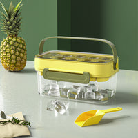 Summer Household Quick Release Ice Cube Tray with Storage Box and Scoop, Non-Stick Food-Grade Silicone Ice Mold with Anti-Slip Base