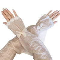 Ice Silk UV Protection Arm Sleeves for Women with Bowknot Detail