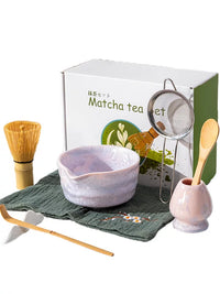 Kakyo Japanese Crystal Glaze Matcha Tea Set with Bowl and Whisk Stand
