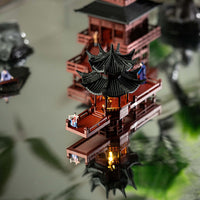 Miniature Chinese Ancient Architecture Landscape with Lights for Micro-Landscape Bonsai