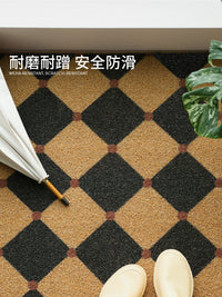 Saibosi Mocha Floral Tile Entryway Mat Modern Minimalist American Vintage Style Durable Dirt-Resistant Floor Mat